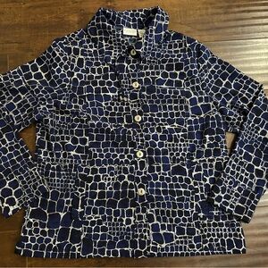 Women’s Chico’s Zenergy Navy/White Pebble Design Lightweight Jacket size 2